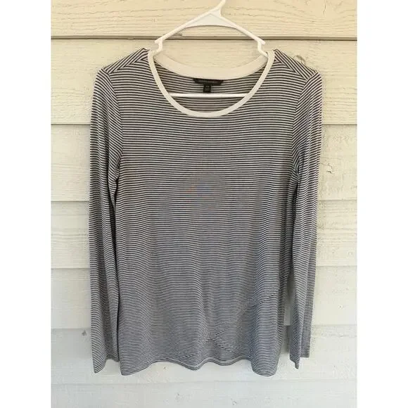 Banana Republic Striped Long Sleeve Top XS Black White Classic Stretch Tee - Picture 2 of 5